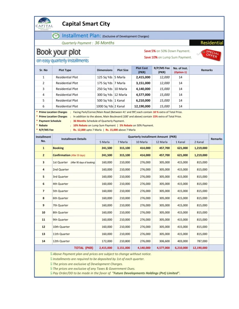 Capital Smart City payment Plan 2026